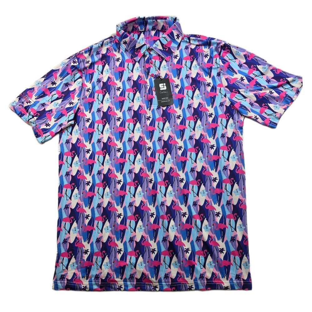 Coby Stevens Golf Polo‎ Mens XL Flamingo Tropical Performance Shirt NEW